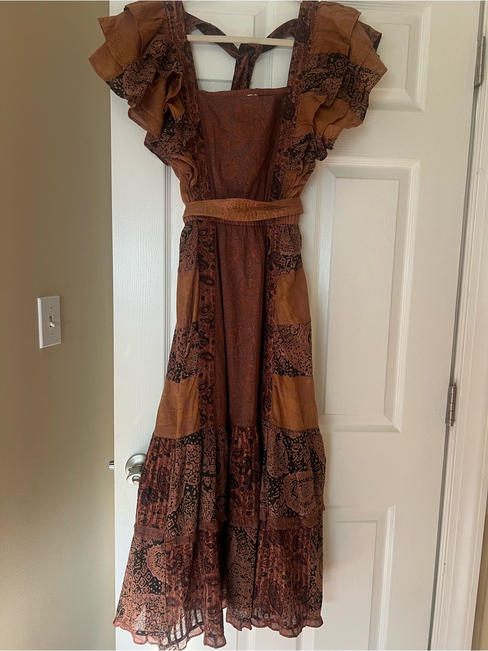 Cleobella  Brown cotton Ruffled Sleeve Bohemian Maxi Dress M
